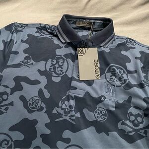 G/FORE Polo Shirt Mens Small Blue Skull Logo Geometric TPC Scottsdale Golf
